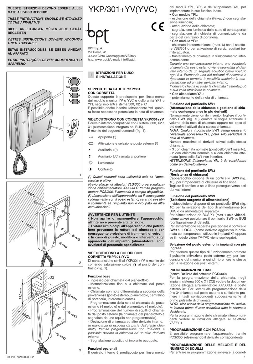 Bpt YKP/301+YV Operation manual