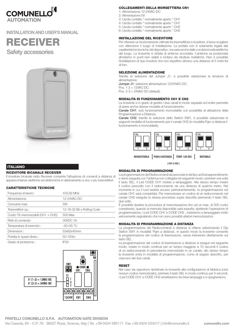 Comunello RECEIVER Installation and user manual