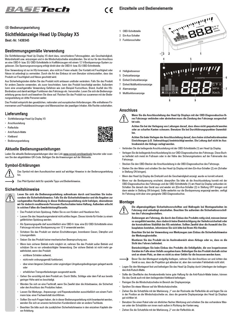 BASETech Head Up Display X5 operating instructions BASETech Head Up Display X5 operating instructions