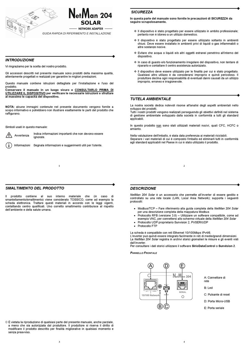 Aros NetMan 204 Solar QUICK REFERENCE INSTALLATION MANUAL Aros NetMan 204 Solar QUICK REFERENCE INSTALLATION MANUAL