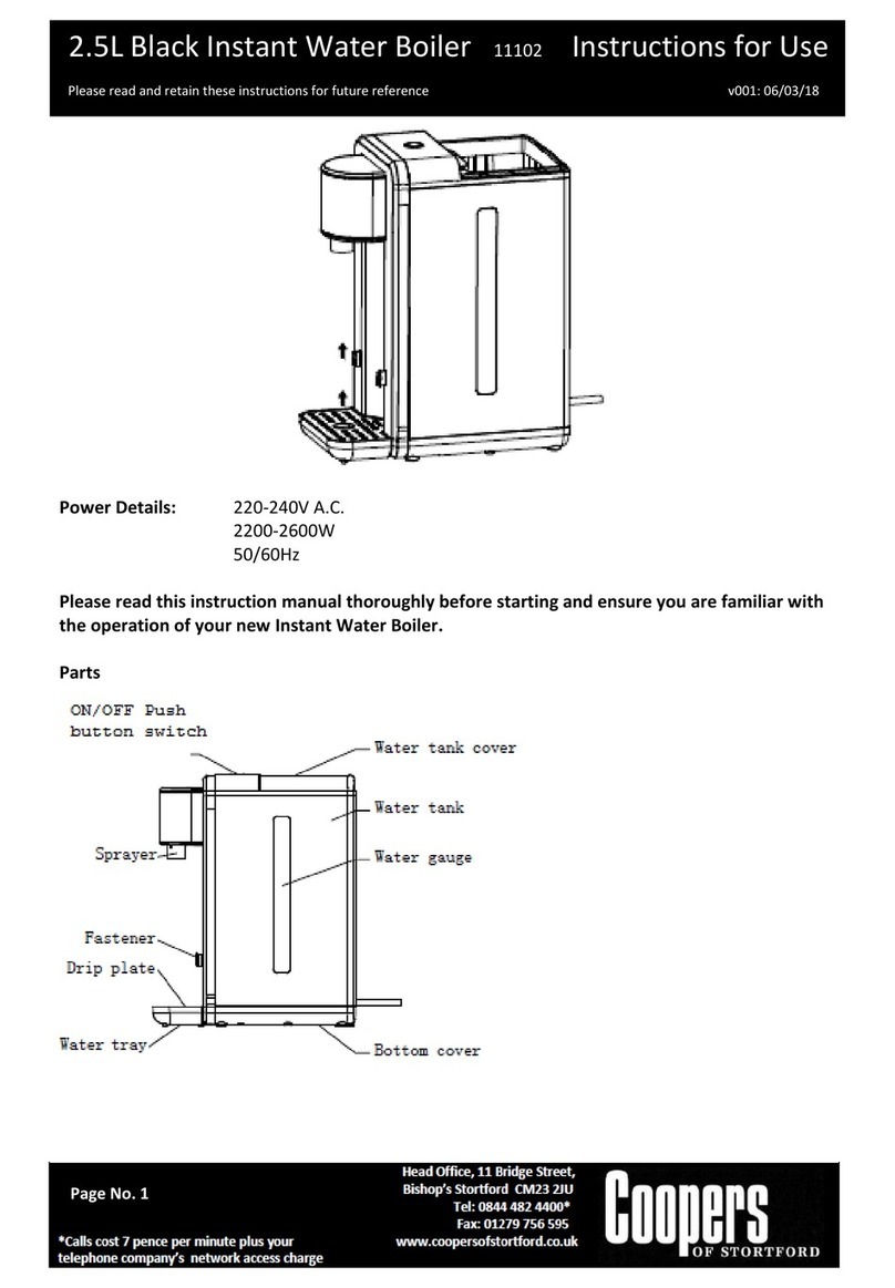 Coopers of Stortford 2.5L Black Instant Water Boiler Instructions for use