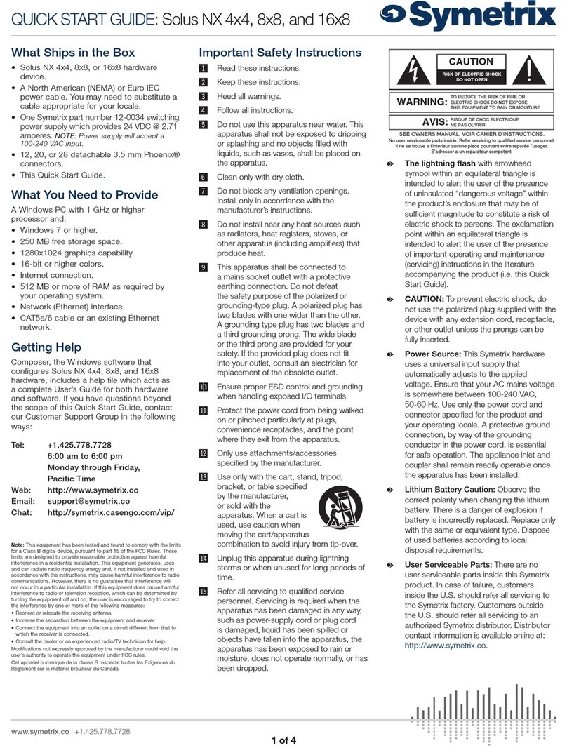 Symetrix Solus NX 8x8 quick start guide