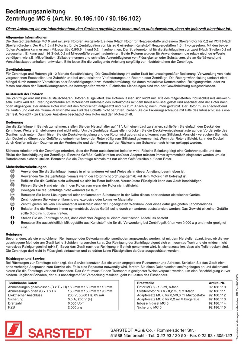 Sarstedt Mini Centrifuge MC 6 Series User manual