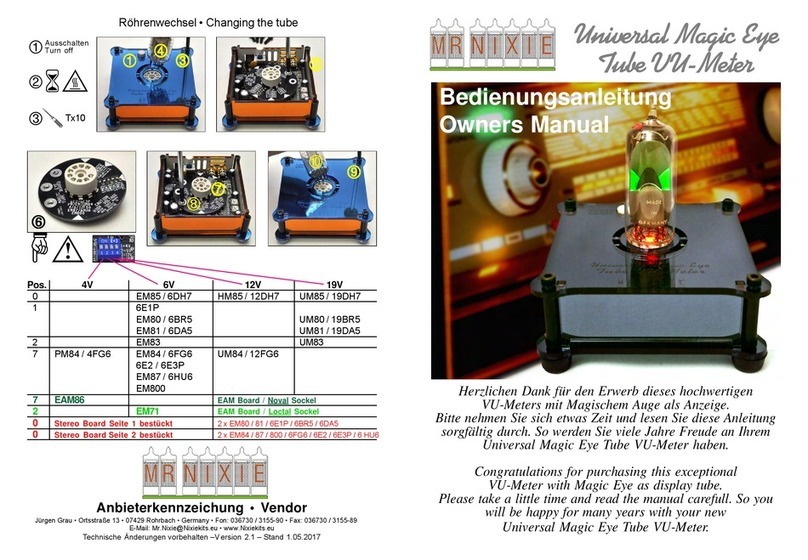 Mr. Nixie Universal Magic Eye Tube VU-Meter owner's manual