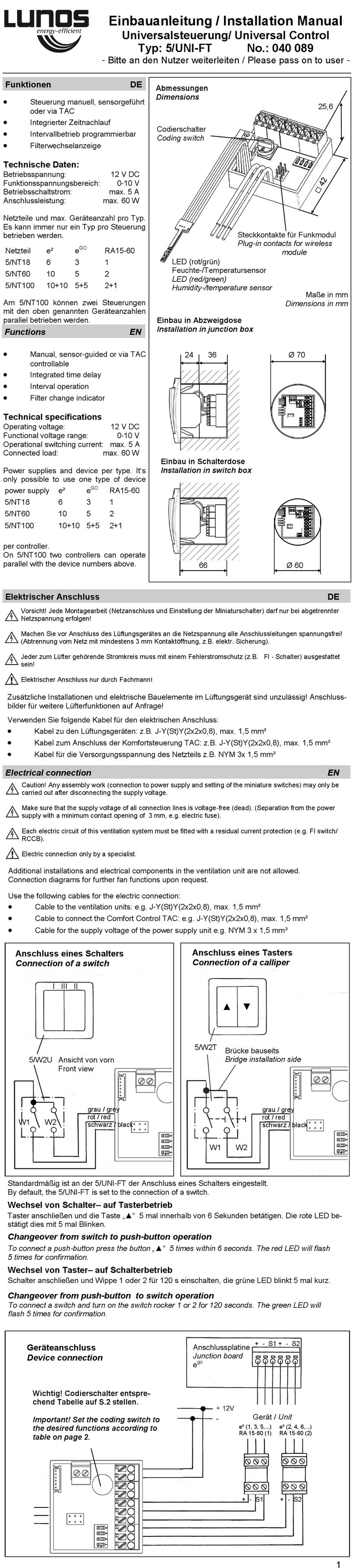 Lunos 5/UNI-FT User manual