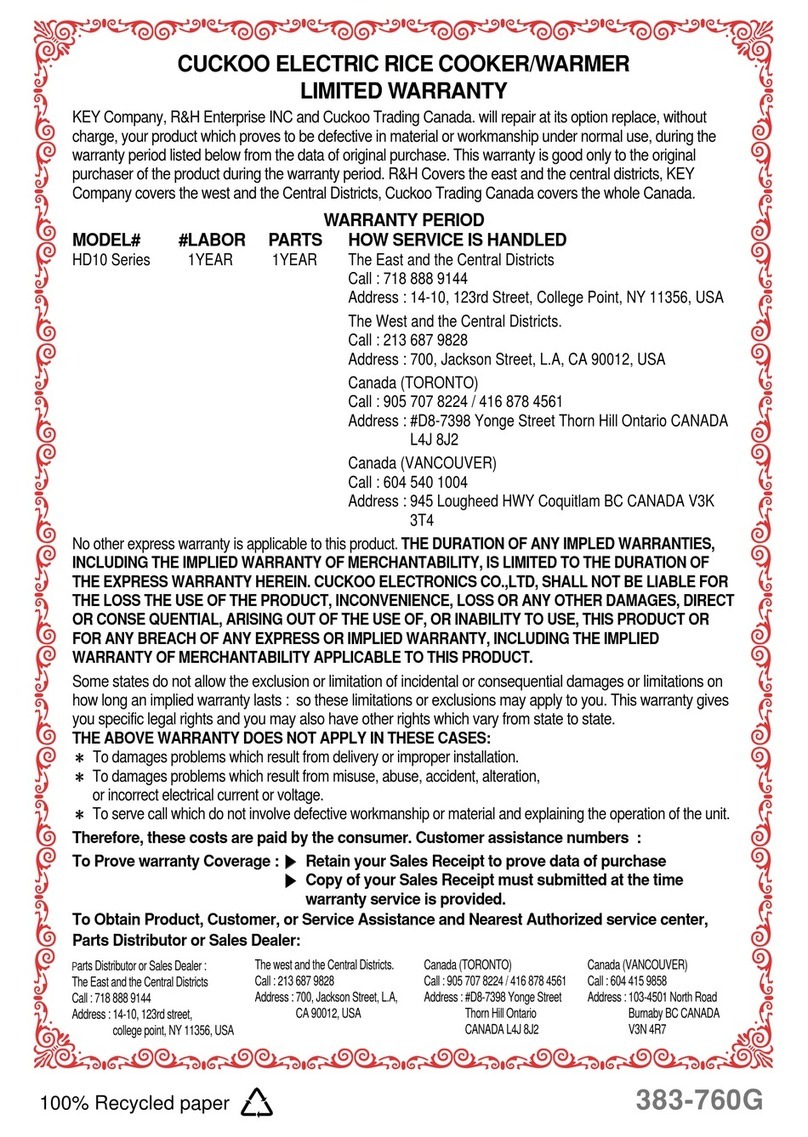 Cuckoo Fuzzy CRP-HD10 Series User manual