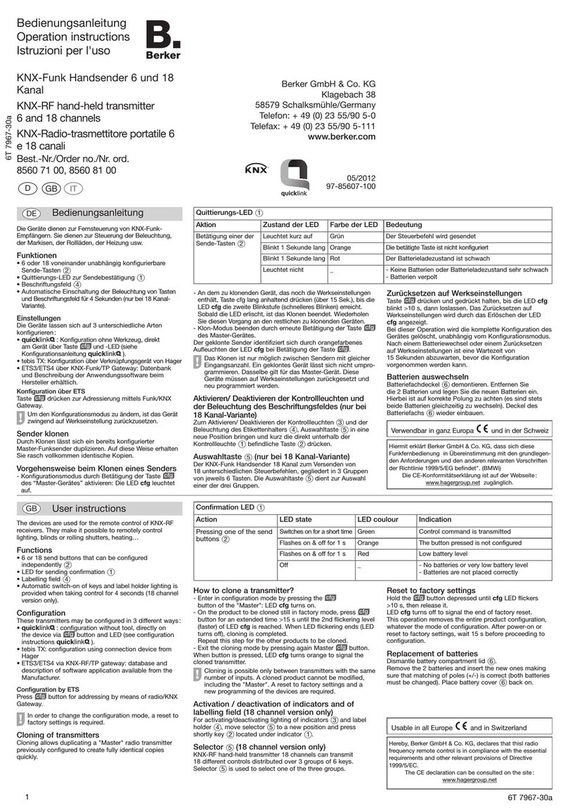 Berker KNX-RF operating instructions Berker KNX-RF operating instructions