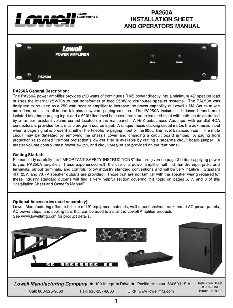 Lowell PA250A Installation sheet and operators manual