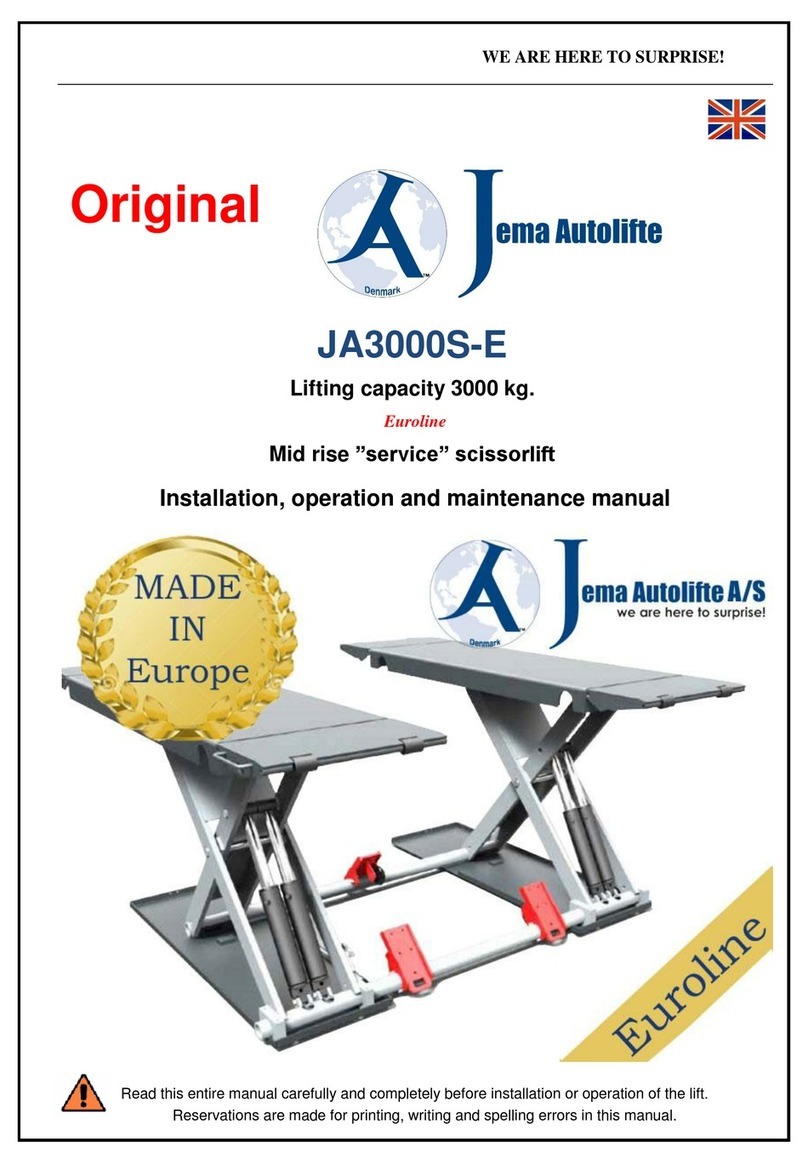 Jema Autolifte Euroline JA3000S-E Installation, operation and maintenance manual