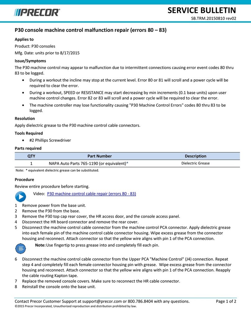 Precor P30 Console Service bulletin