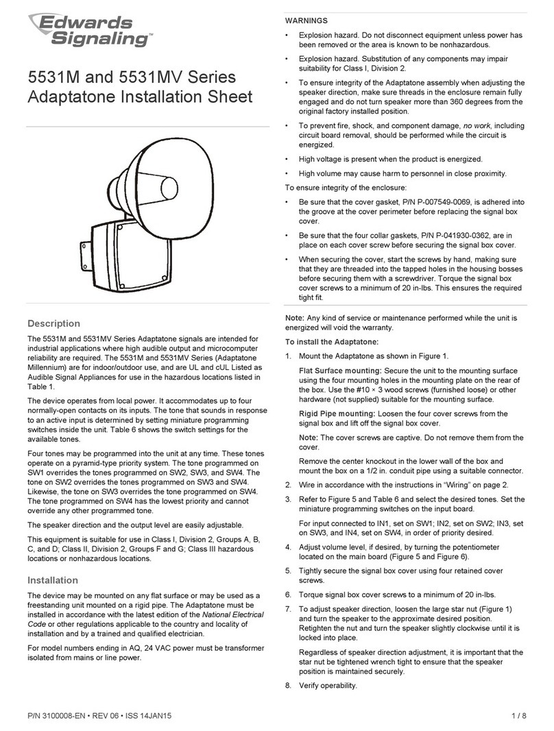 Edwards Signaling Adaptatone 5531M Series Installation sheet Edwards Signaling Adaptatone 5531M Series Installation sheet