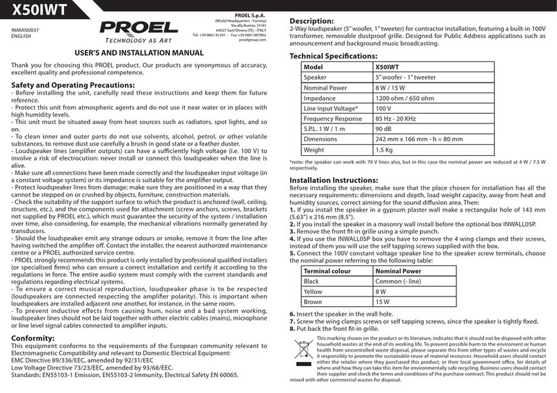 PROEL X50IWT Operating manual