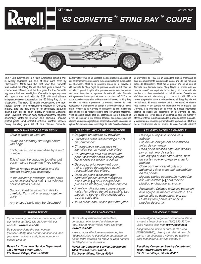 REVELL 1963 CORVETTE STING RAY COUPE User manual