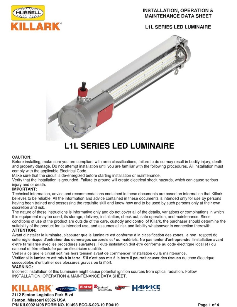 Hubbell KILLARK L1L Series INSTALLATION, OPERATION & MAINTENANCE DATA SHEET