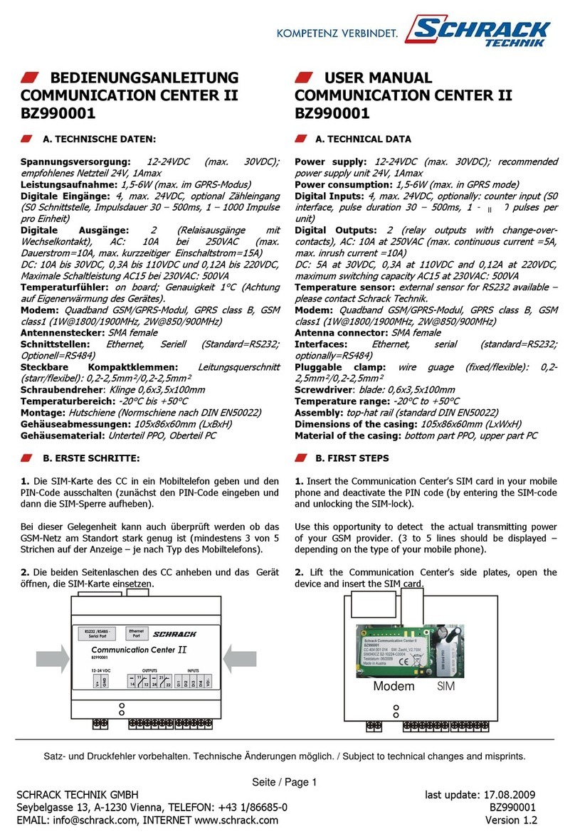 Schrack Technik COMMUNICATION CENTER II BZ990001 user manual