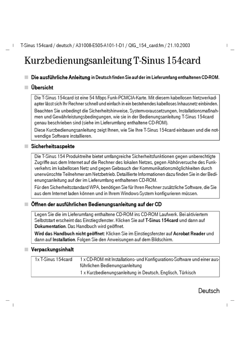 Telekom T-Sinus 154card quick start guide