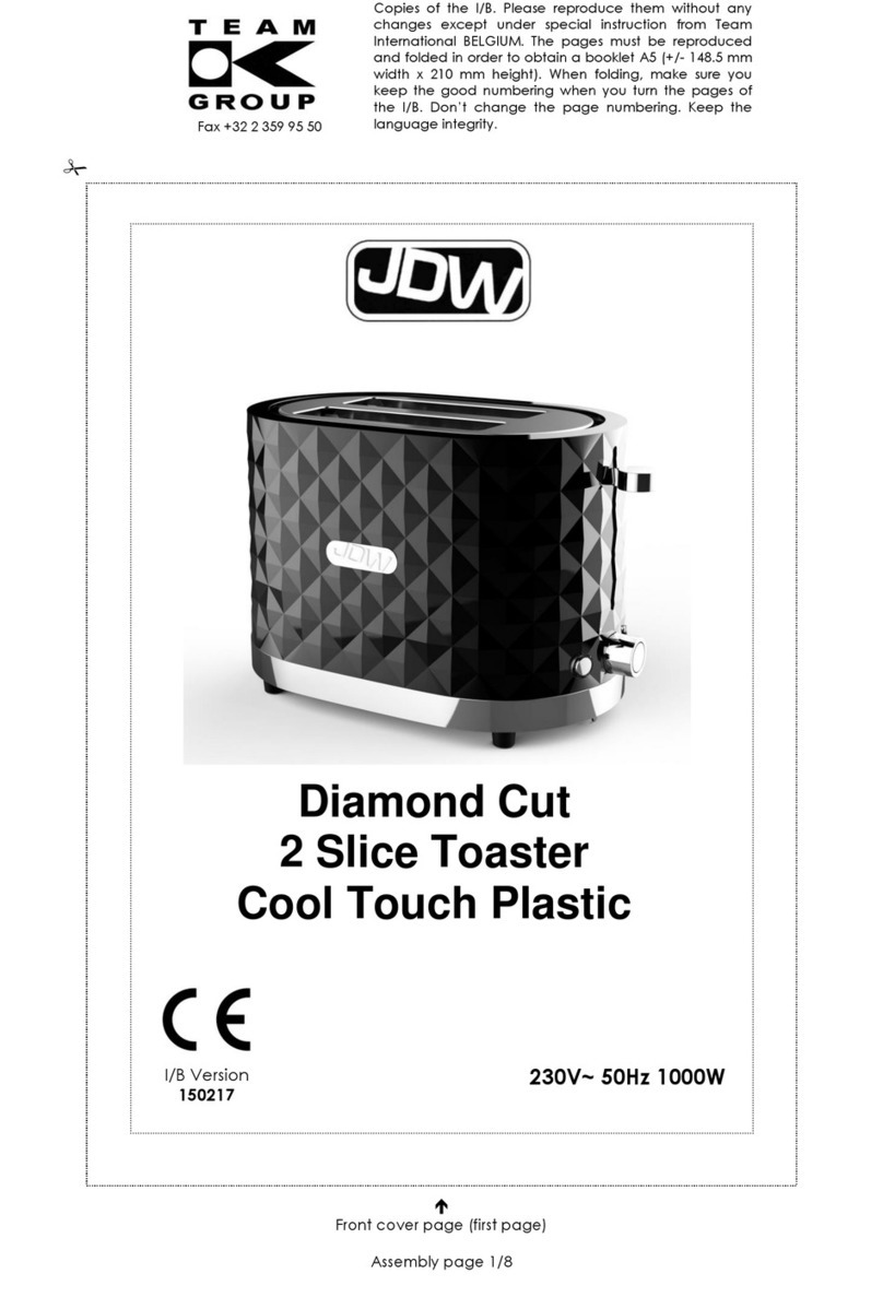 JDW Diamond Cut 2 Slice Toaster user manual