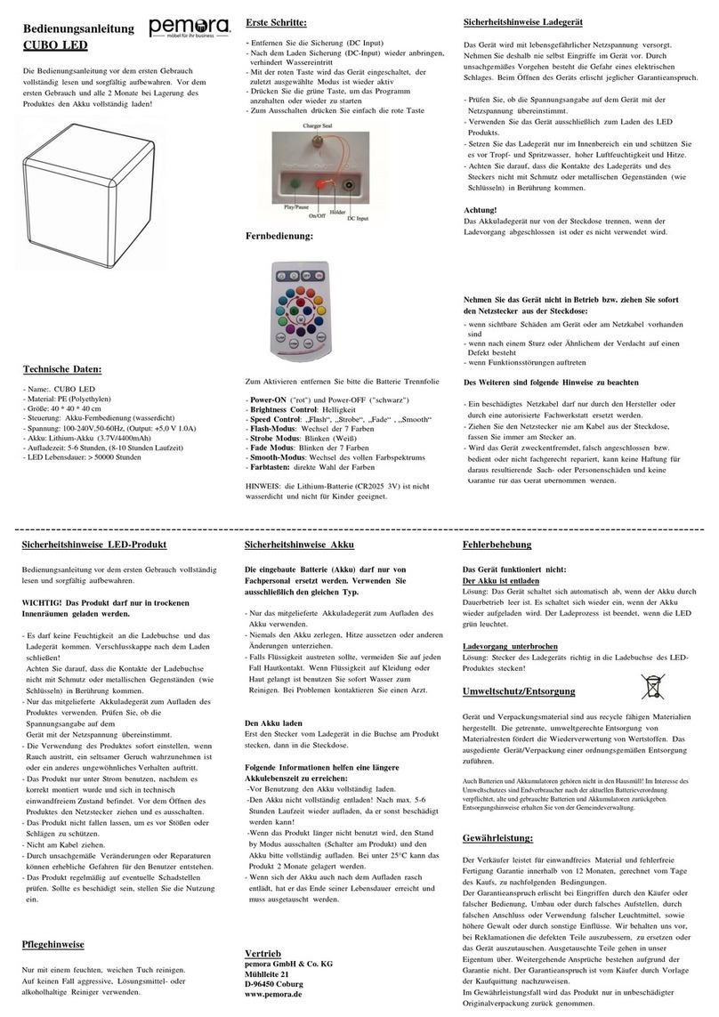 pemora CUBO LED instruction manual pemora CUBO LED instruction manual