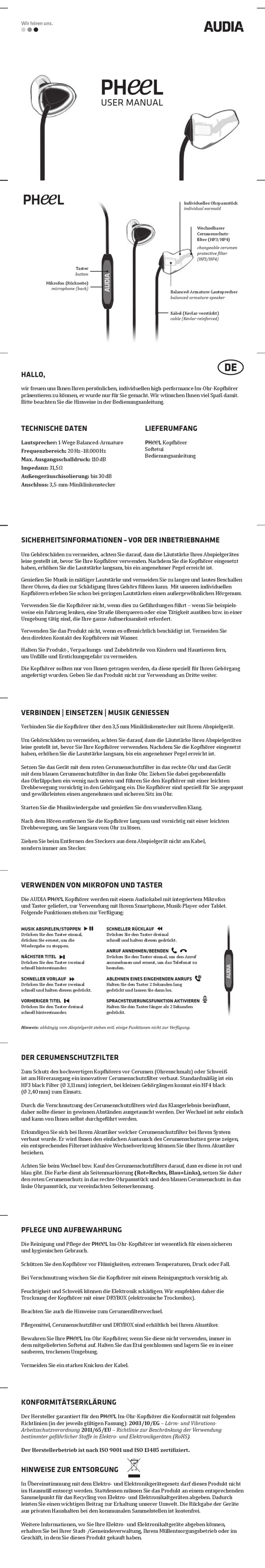 AUDIA AKUSTIK Pheel user manual