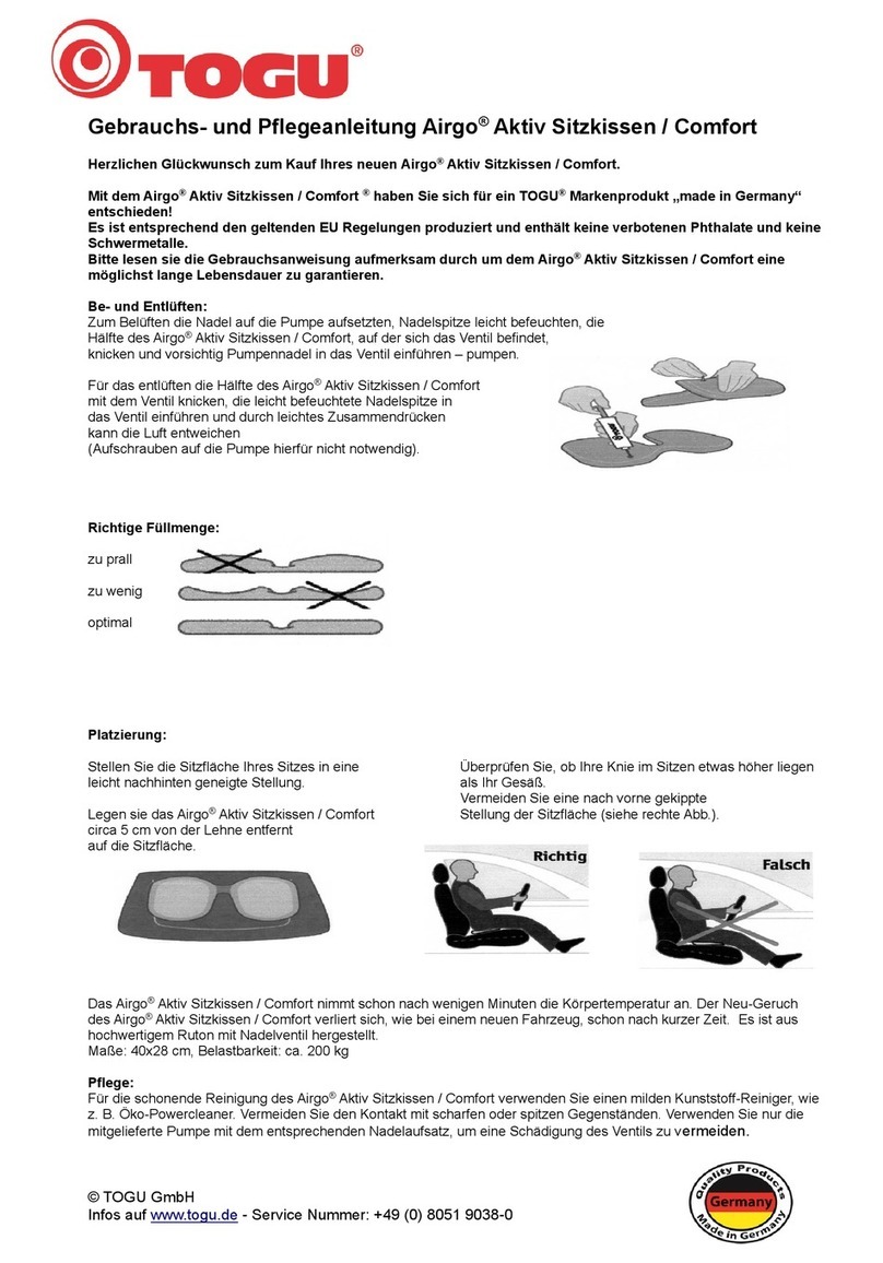 TOGU Airgo Active cushion / Comfort Manual and maintenance instructions