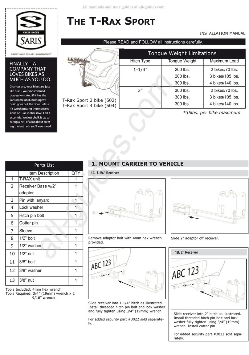 Saris T-Rax Sport Series User manual Saris T-Rax Sport Series User manual