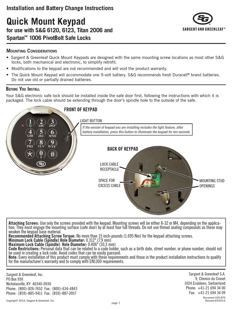 Sargent and Greenleaf Quick Mount Keypad Installation and Battery Change Instructions