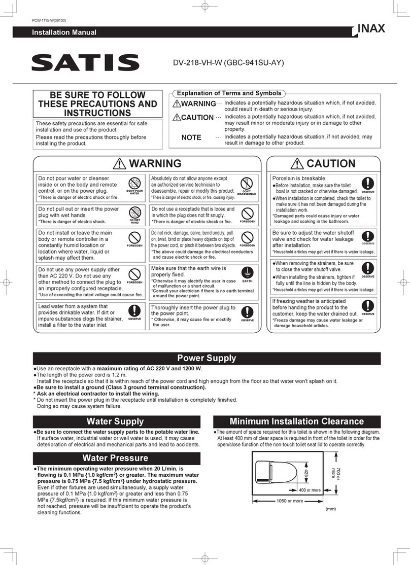 Inax SATIS DV-218-VH-W installation manual