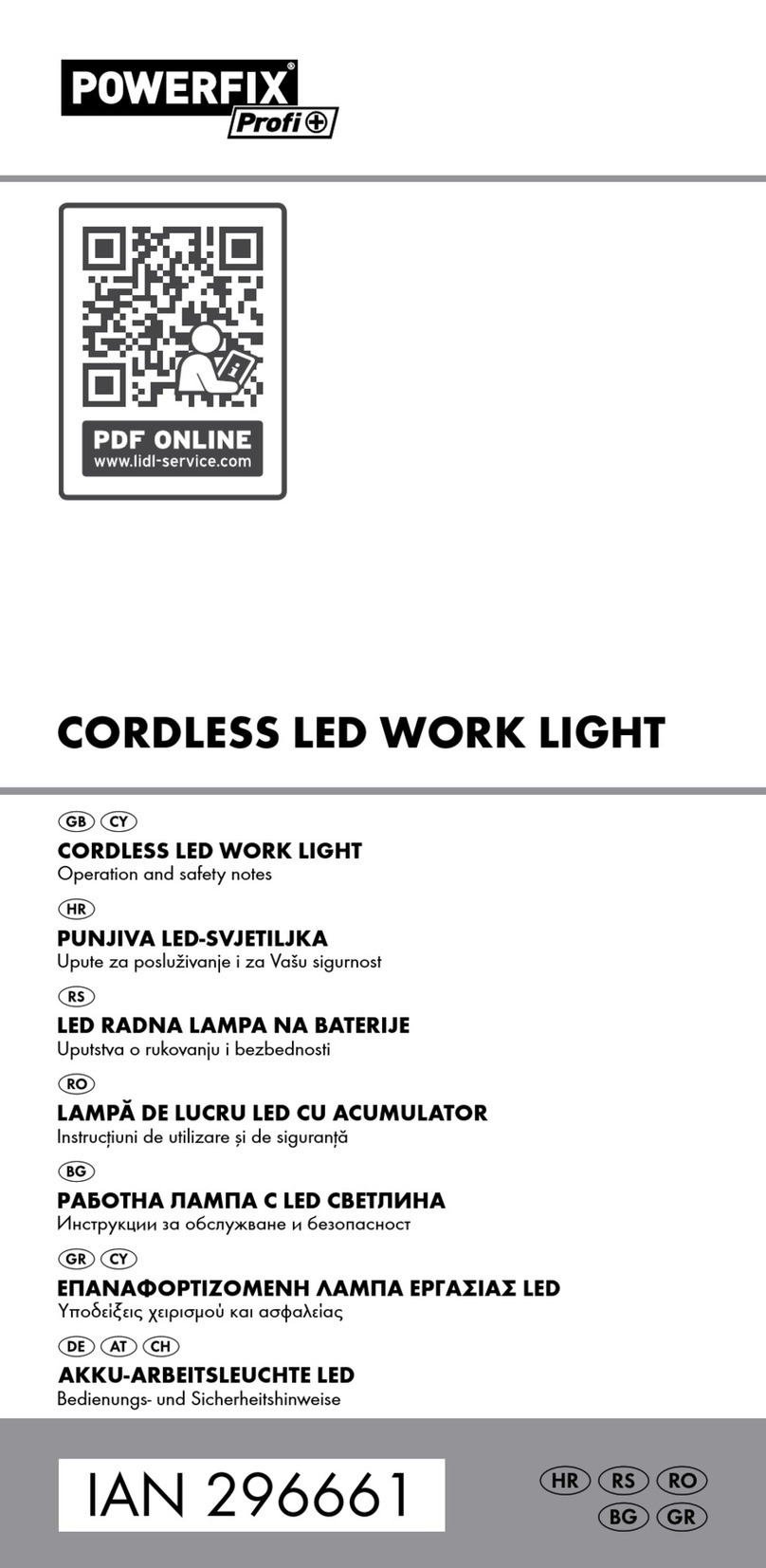 Powerfix Profi Cordless LED work light Operation and safety notes