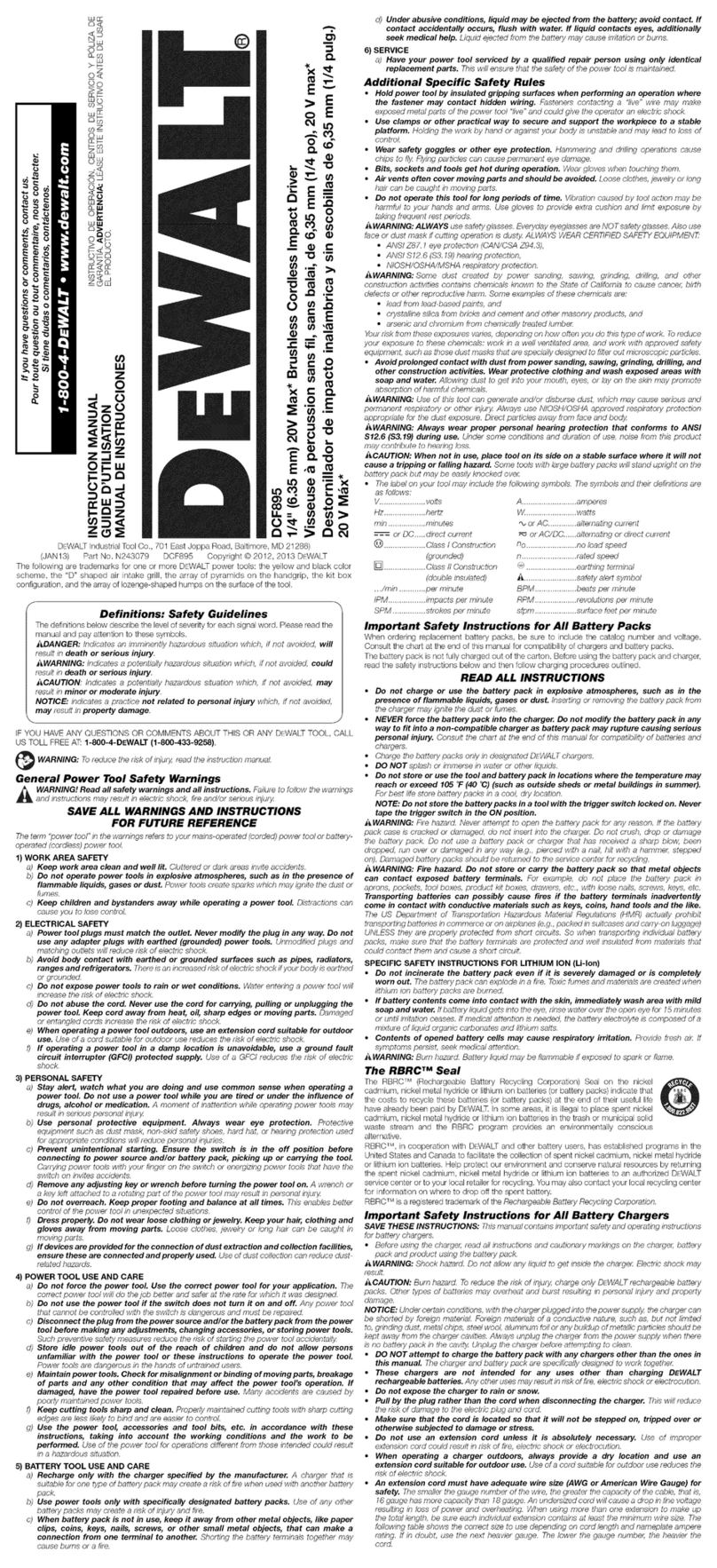 DeWalt XR LI-ION DCF895 User manual