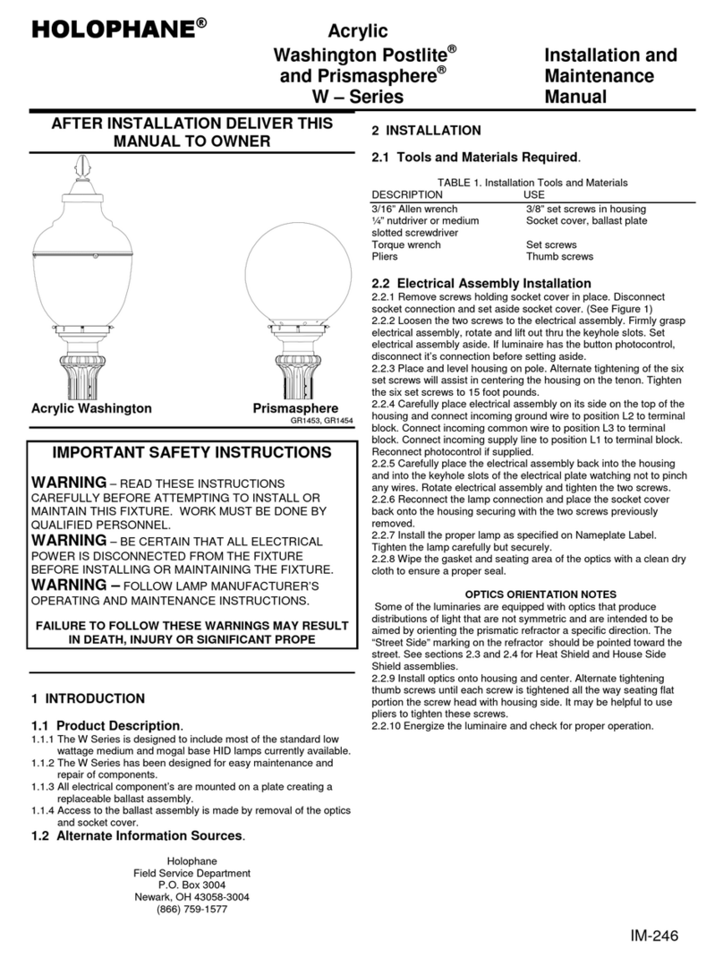 HOLOPHANE W Series Installation and maintenance manual