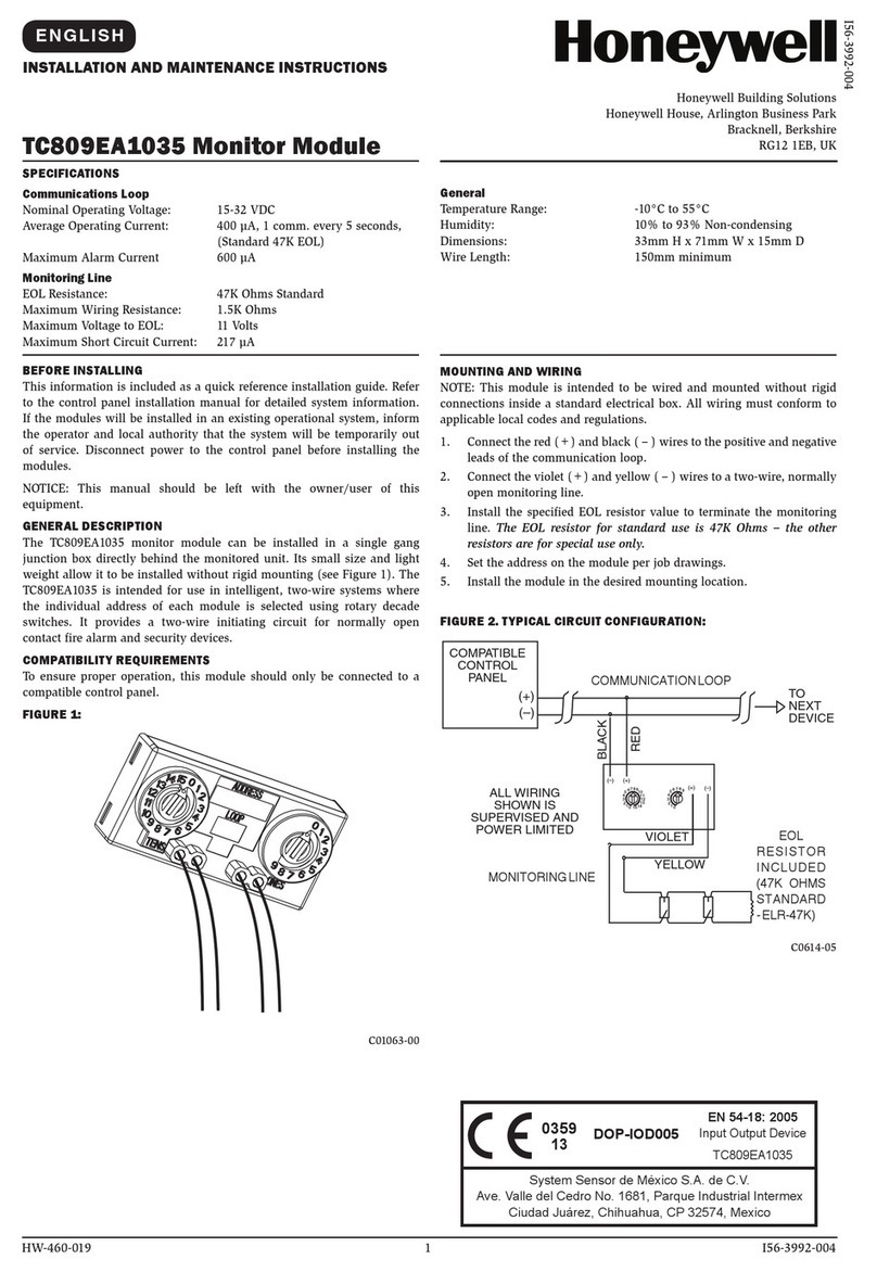 Honeywell TC809EA1035 Installation and maintenance instructions