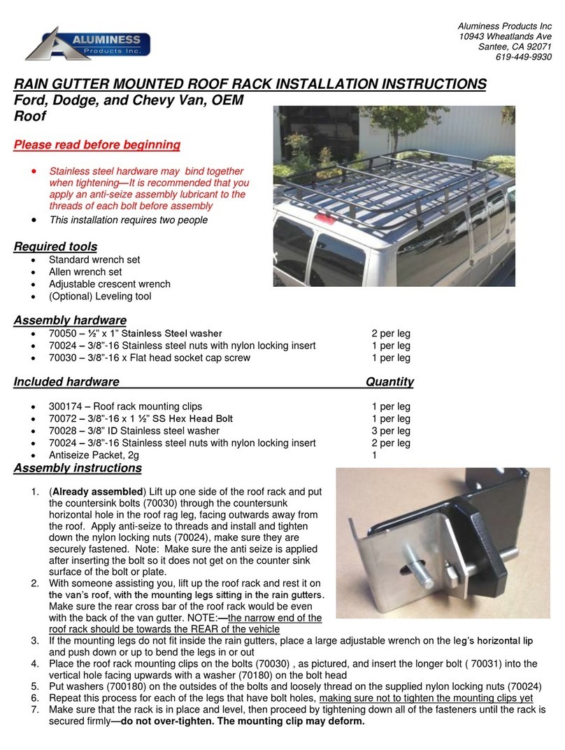 Aluminess Products RAIN GUTTER MOUNTED ROOF RACK installation instructions