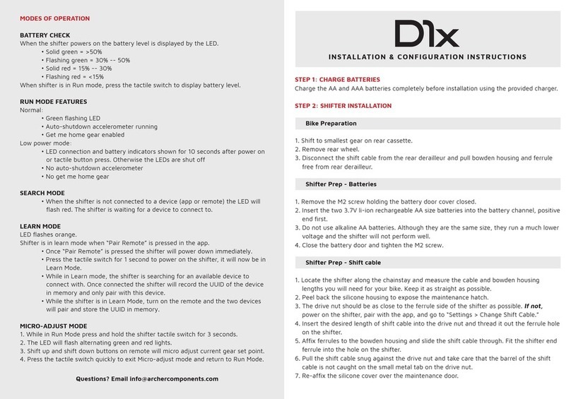 Archer Components D1X Installation and configuration instructions