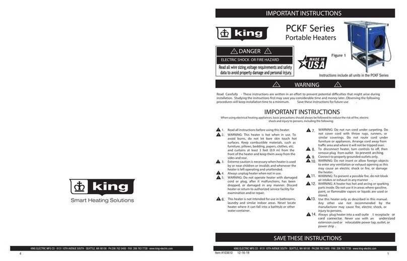 KING PCKF Series Important instructions