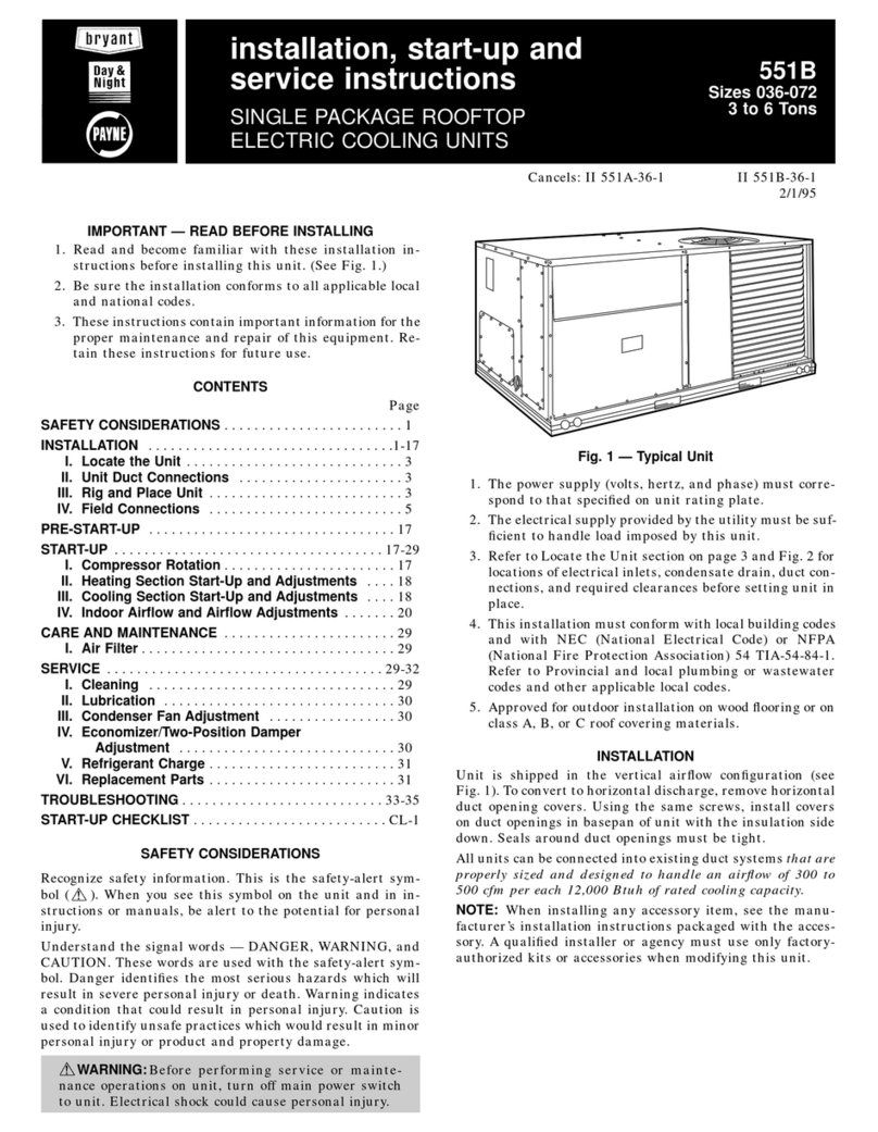 Bryant 551B Series Dimensions and installation guide