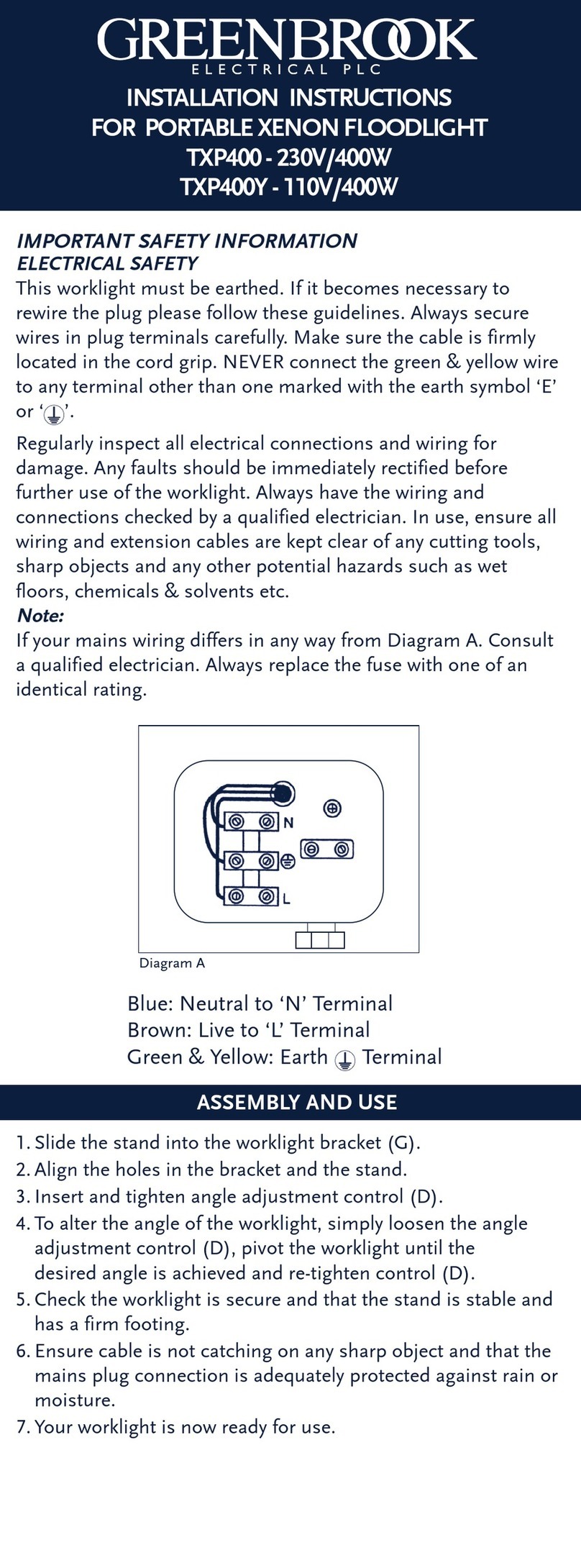 Green Brook TXP400 User manual