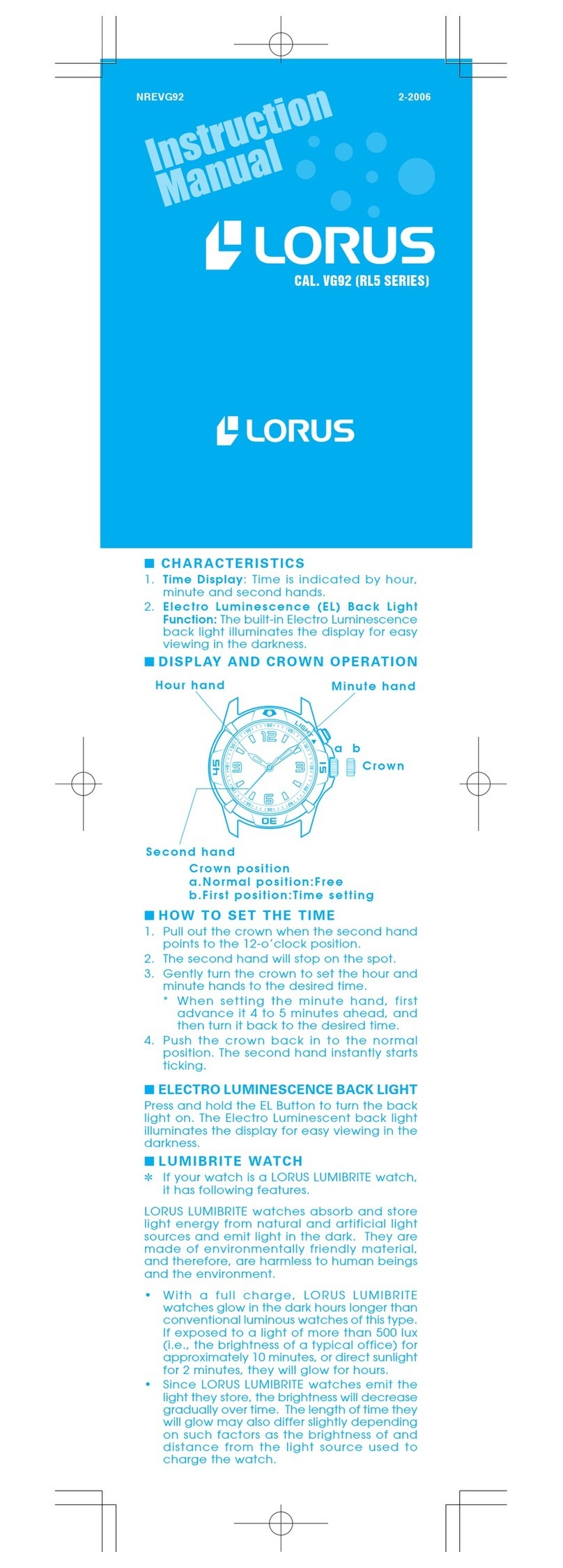 LORUS RL5 Series User manual