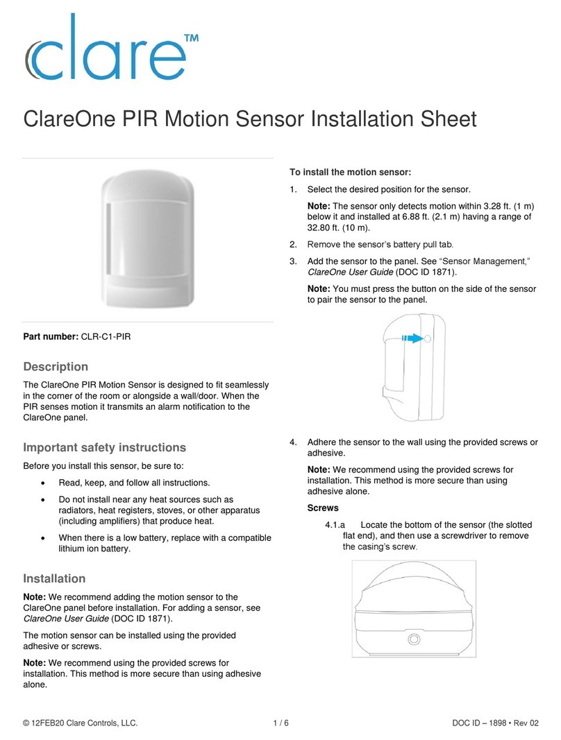 Clare Controls ClareOne CLR-C1-PIR Installation sheet