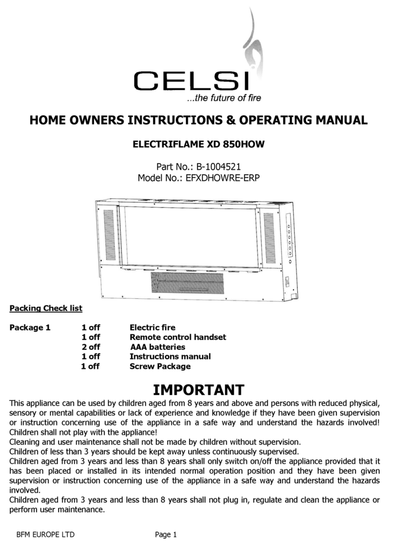 Celsi ELECTRIFLAME XD 850HOW Homeowner's instructions & operating manual Celsi ELECTRIFLAME XD 850HOW Homeowner's instructions & operating manual