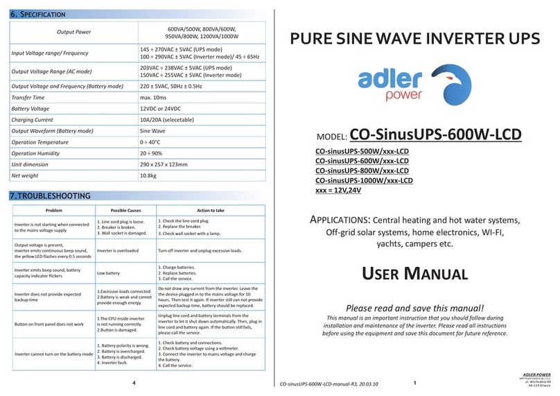 Adler Power CO-sinusUPS-500W/LCD Series user manual
