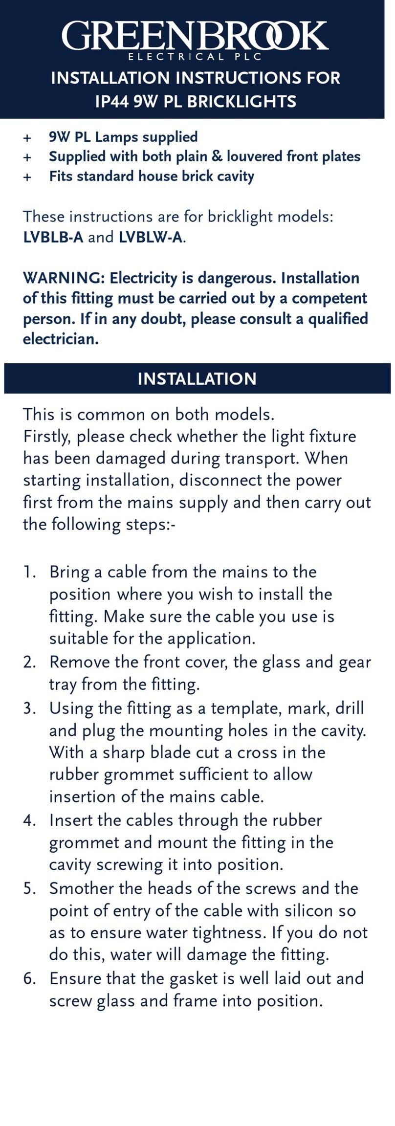 Green Brook LVBLB-A installation instructions