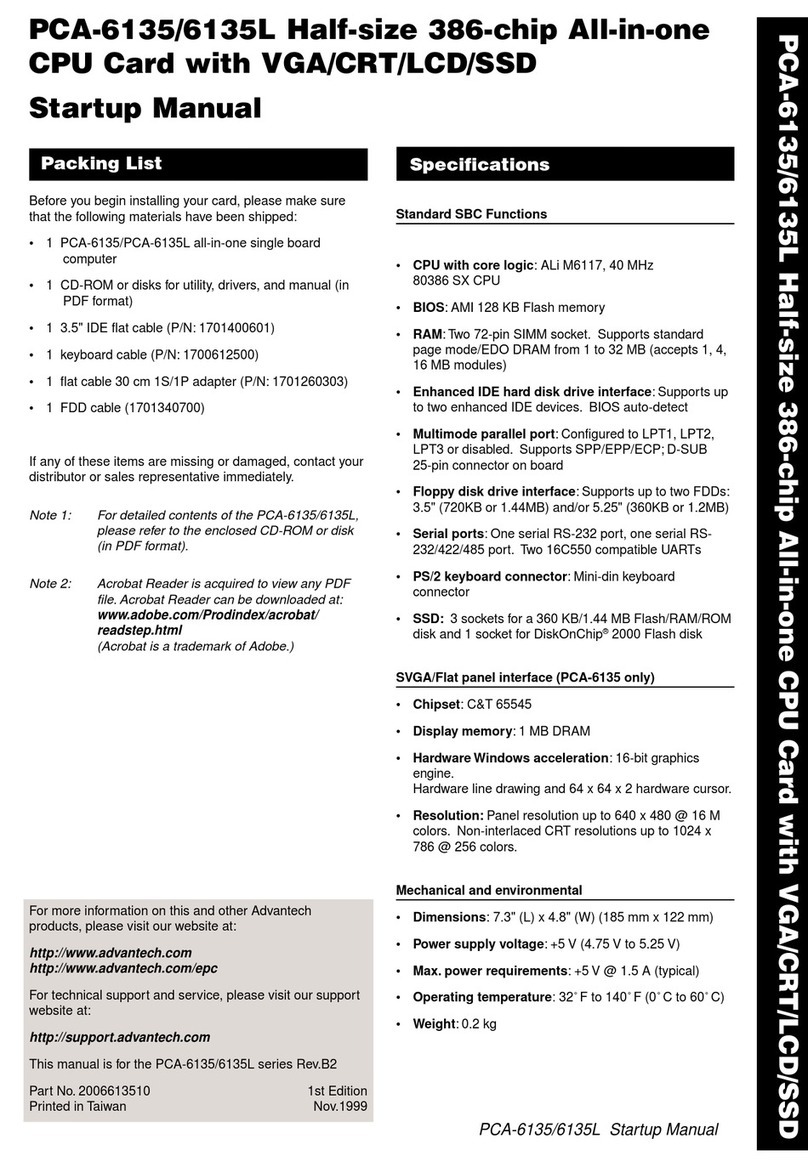 Advantech PCA-6135 Installation and operation manual