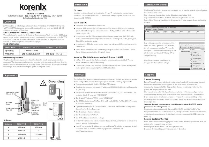 Korenix JetWave 2316 Series Quick installation guide