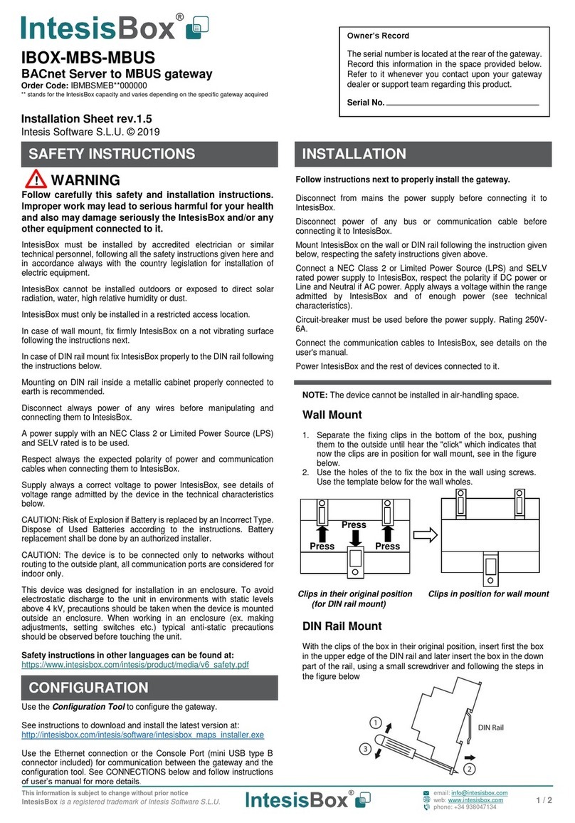 IntesisBox IBOX-MBS-MBUS Installation sheet
