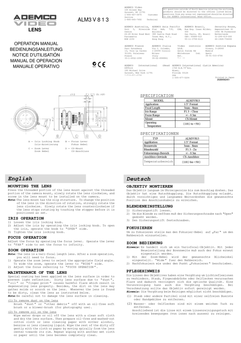 ADEMCO VIDEO ALM3V813 Operation manual