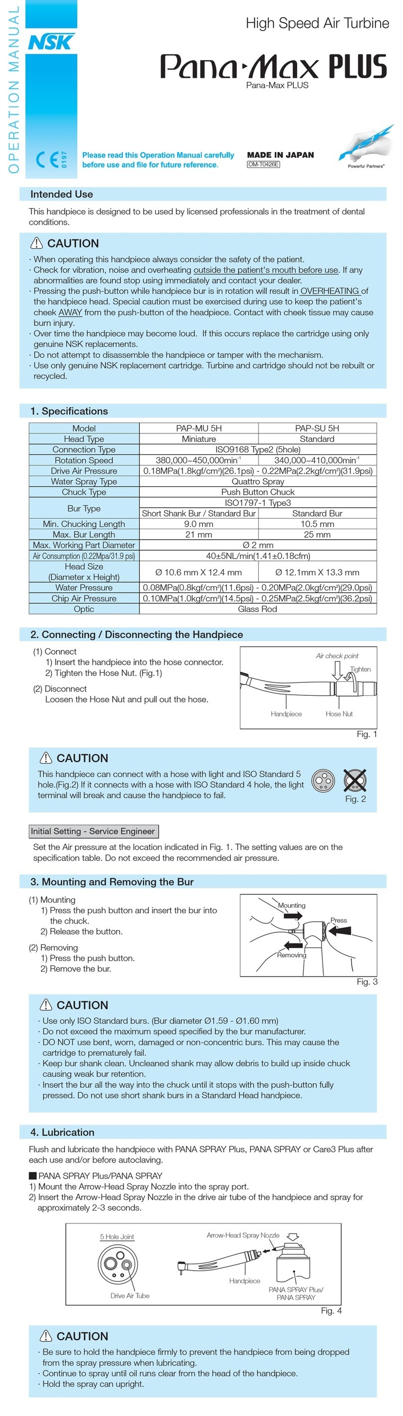 NSK Pana-Max PLUS PAP-MU 5H User manual NSK Pana-Max PLUS PAP-MU 5H User manual