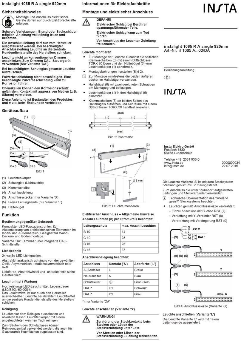 Insta instalight 1065 R A single 920mm operating instructions