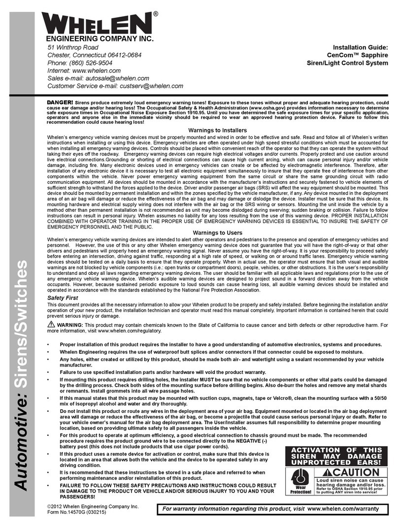 Whelen Engineering Company CenCom Sapphire installation guide Whelen Engineering Company CenCom Sapphire installation guide