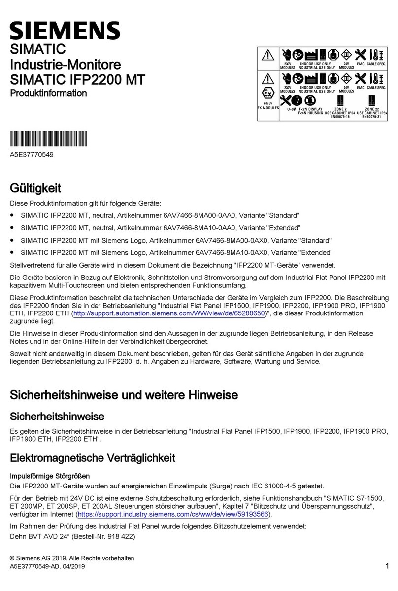 Siemens SIMATIC Industrial Flat Panel IFP2200 User manual Siemens SIMATIC Industrial Flat Panel IFP2200 User manual