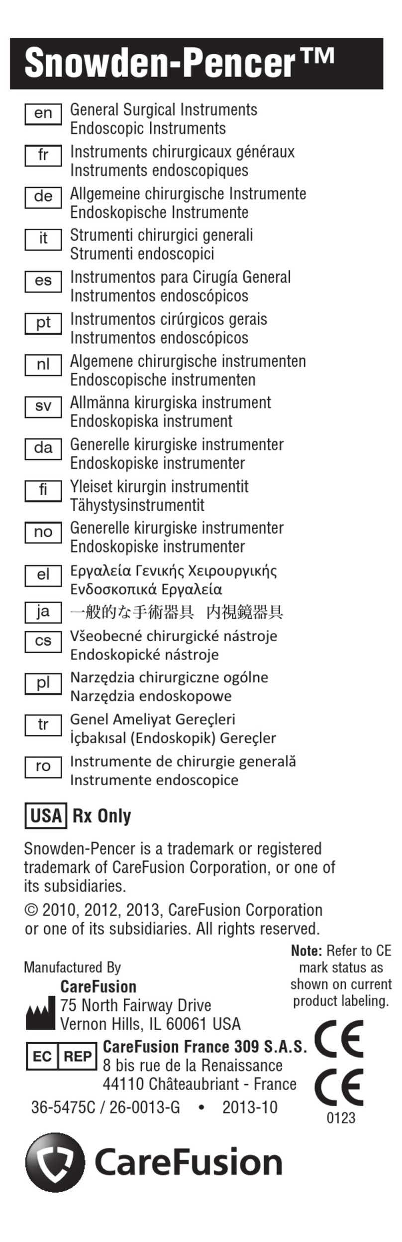 Care Fusion Snowden-Pencer User manual